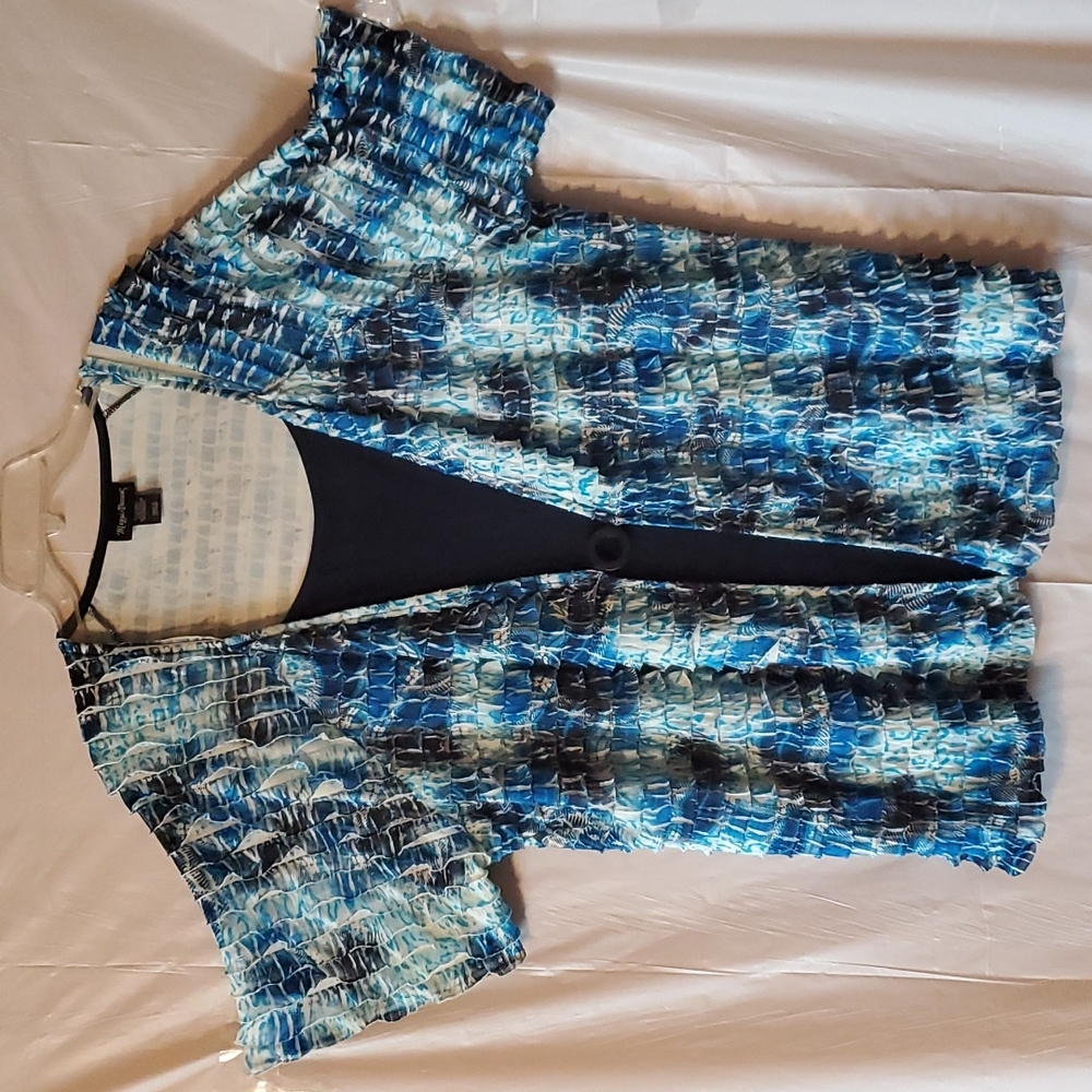 Catherines 3X top tiered ruffles attached cami Navy blue raglan sleeves eyelash - Picture 5 of 11